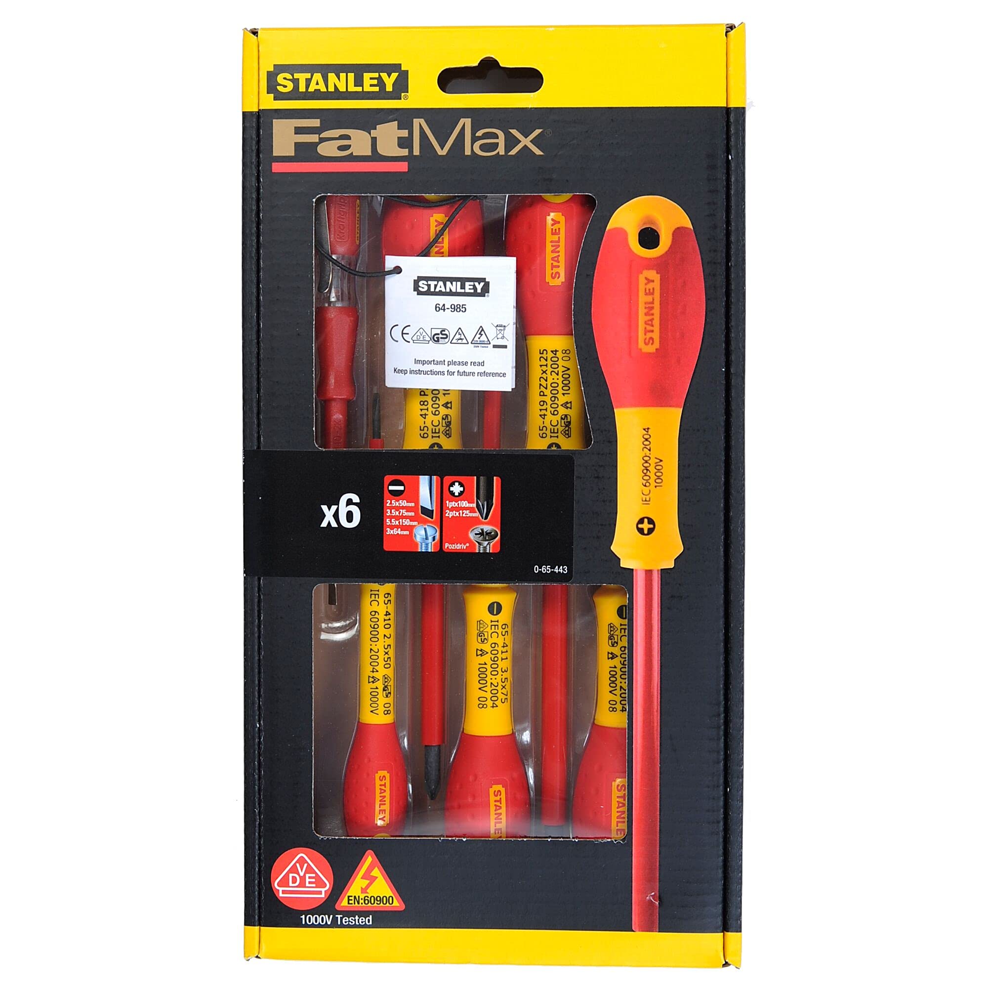 stanley-juego-de-6-destornilladores-aislados-punta-plana-pozidrive-calidad-1000v image 2