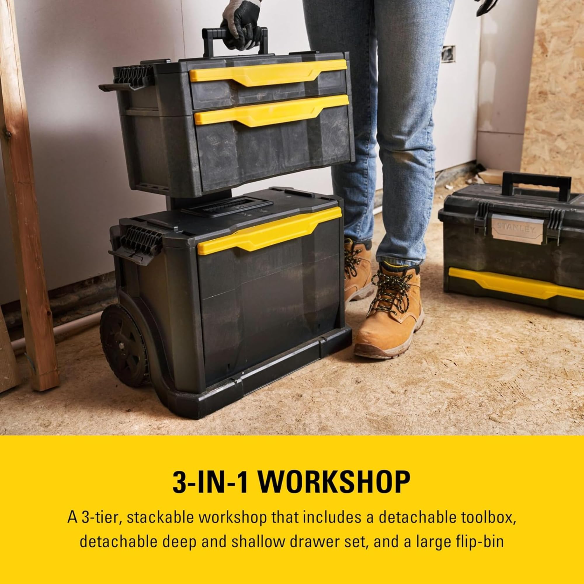 stanley-taller-rodante-modular-3-en-1-apilable-con-ruedas-resistentes-asa-telesc image 8
