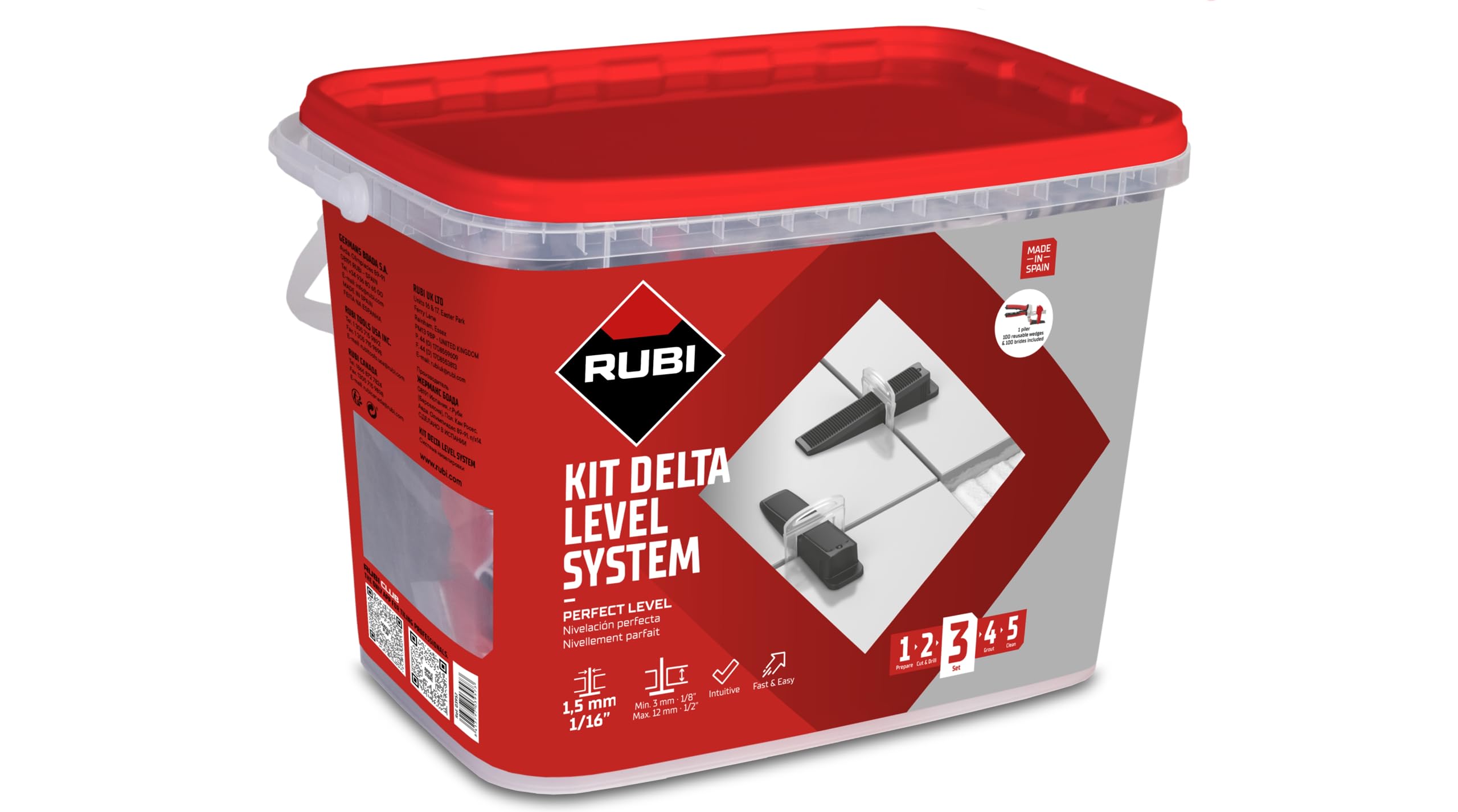 rubi-delta-level-system-1-5-mm-kit-de-nivelaci-n-3-12-mm-con-tenaza-100-bridas-y image 1