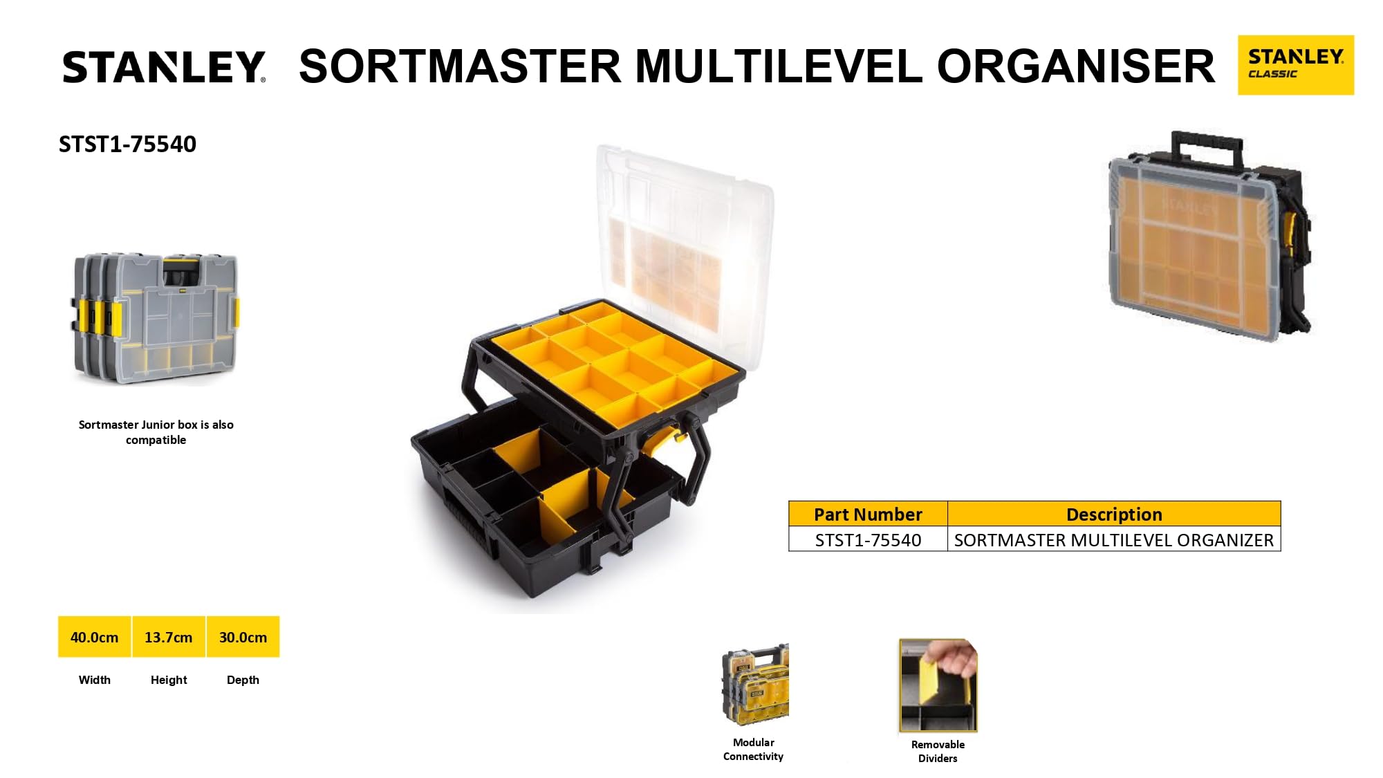 stanley-sortmaster-organizador-multinivel-stst1-75540-2-niveles-compartimentos-a image 2