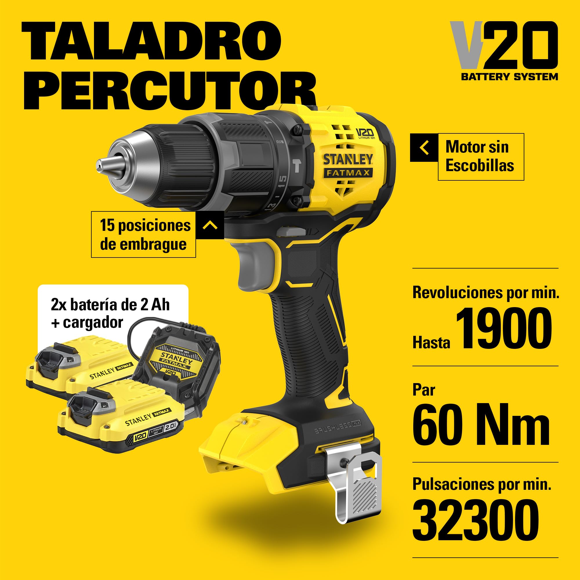 stanley-v20-taladro-percutor-sin-escobillas-18v-2-0ah-sfmcd716d2a-qw image 2